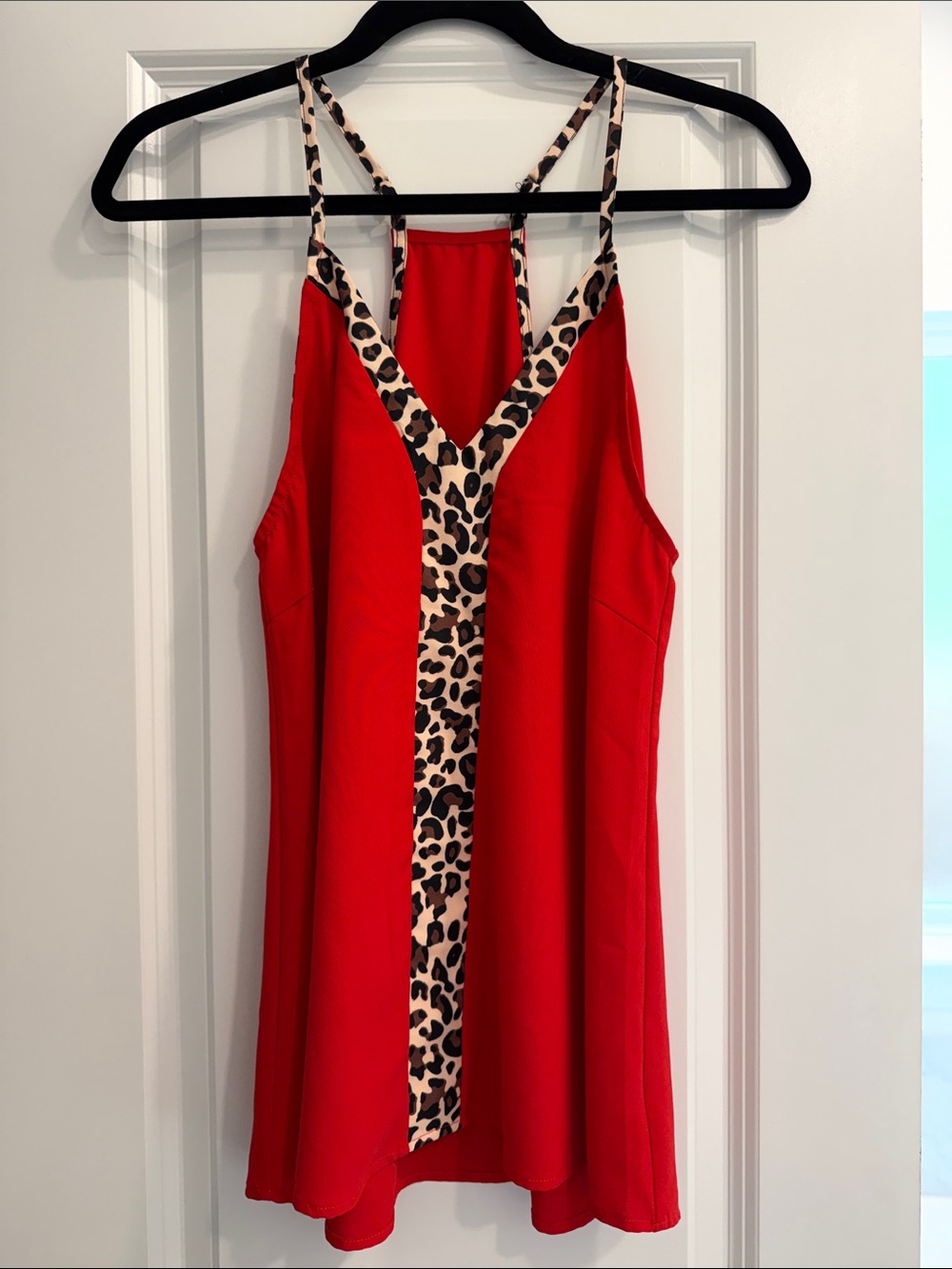 Red Cami Tank with Leopard Trim